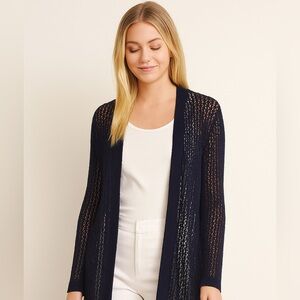 J. McLaughlin Navy Blue open weave cardigan medium